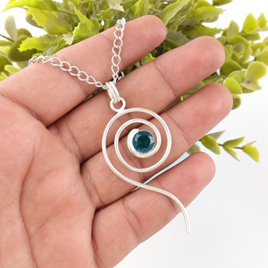 Pendentif en argent sterling 925 en gros, cristal de guérison, apatite bleue, forme ronde, taille facetée avec serti clos, pierres précieuses - Product Image 5