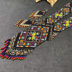 BLACK BEST SALE Chunky Ethnic Tribal Red &White Necklace Unique African Woman Necklace with earring FOR Party Gift Wedding - Product Image 5