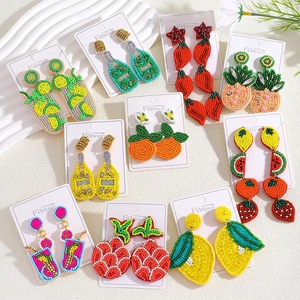Pendientes de botón con cuentas de calabaza, bonitos y clásicos para mujer, con forma de fruta, de color naranja y verde, de cristal, ideales para bodas. - Product Image 5