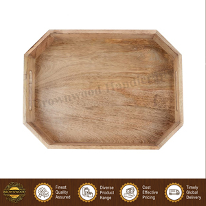 Elegante mesa de comedor de madera de mango natural de color quemado, hecha a mano, con bandeja para servir comida, de un exportador indio. - Product Image 5