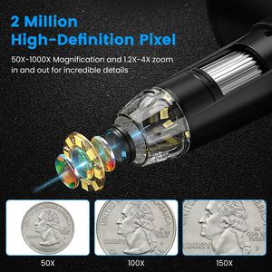 Microscope numérique LCD 4,3 pouces avec grossissement 1000X, vidéo 1080P, loupe pour pièces de monnaie, 8 lumières LED réglables, compatibilité PC - Product Image 3