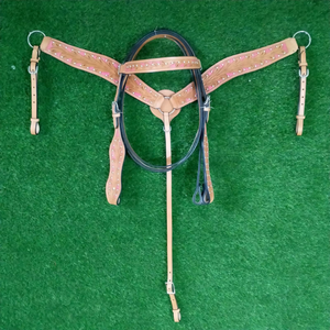 Ensemble de têtière et de collier de poitrine en cuir équestre de haute qualité avec décorations florales, équipement d'équitation western durable pour chevaux - Product Image 3