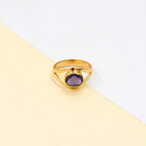 Amethyst <b>Ring</b> 6x8mm Oval Checker Cut Handmade Gold Plated Gemstone <b>Ring</b>, Purple <b>Statement</b> <b>Ring</b>, February Birthstone Boho Jewelry - Product Image 3