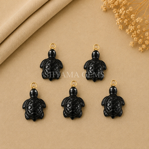 Pendentif en Onyx Noir Sculpté en Forme de Tortue 18mm pour la Fabrication de Bijoux, Colliers Artisanaux, Breloques Animaux, Fournitures en Gros - Product Image 6