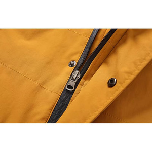 Veste à capuche pour homme coupe-vent et hydrofuge, jaune moutarde beige, doublée, fermeture éclair sur le devant, patte de boutonnage à pression, poche à rabat, parka décontractée - Product Image 5