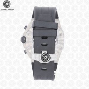 Charm_Jewells Men's Luxury Stainless Steel Watch 43mm Irregular Case Diamond Encrusted Rubber Band Mechanical <b>Chronograph</b> - Product Image 6