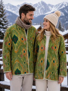 Veste en velours matelassé imprimé en coton de qualité supérieure pour femmes |   Vêtements d'extérieur floraux artisanaux faits à la main |   Boutique de mode de luxe - Product Image 1