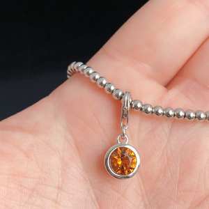 Bracelet à breloques en argent sterling avec pierre de naissance de novembre, citrine, cadeau pour femme - Product Image 2