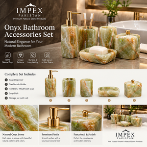 Natural Onyx Polished Stone Eco-Friendly Feng Shui <b>Bathroom</b> <b>Accessories</b> Set <b>Marble</b> Look Bath Decor Soap Dispenser Toothbrush - Product Image 1