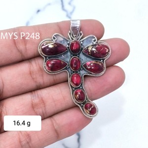 Colgantes de Plata de Ley 925 con Forma Ovalada y Gema de Turquesa Dahlia Rosa, Precio al por Mayor, Accesorios Clásicos de Plata al por Mayor - Product Image 1