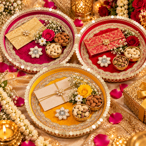 Juego de Thali de Terciopelo para Bodas y Pooja, Thali Decorativo para Shagun, Regalo Festivo para Sagan Roka, Decoración Tradicional India para Ceremonias - Product Image 4