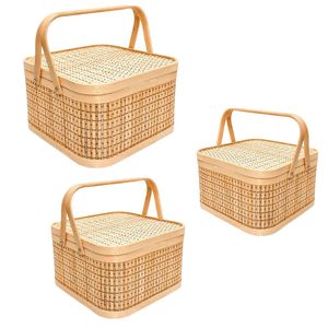 Best Selling Decorative Bamboo <b>Basket</b> with Lid and Handles for Wine Hampers, Holiday Gifts, <b>Storage</b> Organizer - Product Image 1