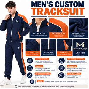 Chándal Unisex Azul Marino y Naranja, Estilo Deportivo, Cuello Alto, Manga Larga, Transpirable, Ecológico, Impermeable, Nailon/Algodón - Product Image 6