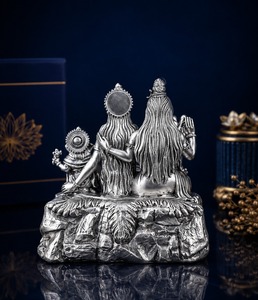 Idole de Shiva Parivar en argent oxydé plaqué 999 de Jaipur Metals |   Statue hindoue 100% en laiton |   Décoration de la maison pour Diwali | - Product Image 5