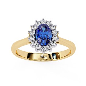 Anillo Ovalado de Moissanita Azul con Halo, Oro Blanco, Piedra Creada en Laboratorio, Joyería Nupcial, Regalo - Product Image 5