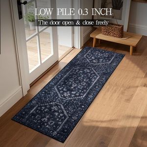 Set di 3 Tappeti da Cucina Boho Blu Navy, Lavabili, Antiscivolo, Morbidi, per Cucina, Corridoio, Bagno, Lavanderia, Tappeti Decorativi per Tutti i Pavimenti - Product Image 1