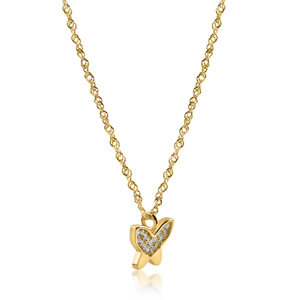 Collar con colgante de mariposa en oro amarillo con engaste de diamantes redondos para mujer, cadena de eslabones para uso diario. - Product Image 2