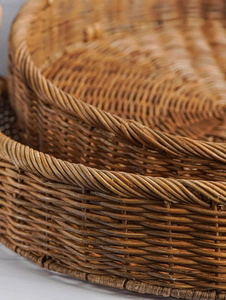 Ensemble de plateaux ronds en rotin polyvalents avec poignées, paniers de service faits à la main pour le petit-déjeuner et la décoration intérieure - Product Image 4