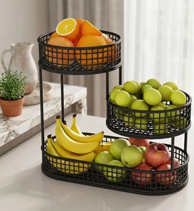3 In One Metal Black Fruit Basket Stylish Multi Layer Storage Rack For Fruits <b>Vegetables</b> Kitchen Organizer Modern Home Use <b>Stand</b> - Product Image 1