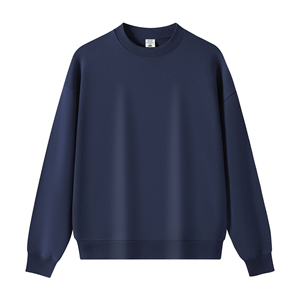Women's Solid <b>Navy</b> Blue Crew Neck Sweatshirt Long Sleeve Knitted Cotton Autumn Casual Loose Fit <b>Top</b> - Product Image 1