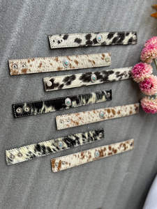 Nouvelle pierre Turquoise et cuir véritable bracelet de manchette en cuir de vachette bijoux occidentaux réglable Snap cheveux sur Hide manchette Bracelet femme - Product Image 4