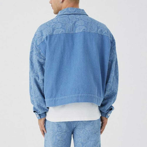 Veste en jean pour homme, imprimé paisley bleu, coupe décontractée, col rabattu, style printemps, veste en coton tissé - Product Image 2