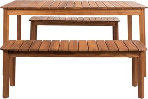Juego de mesa de comedor de madera de teca con 2 bancos largos, acabado natural, para uso en interiores y exteriores. - Product Image 6