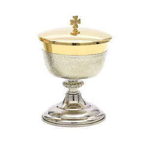 Ensemble Calice et Ciborium d'église en laiton, laiton poli miroir, finition texturée nickelée, couvercle à croix, ensemble d'ustensiles liturgiques de communion - Product Image 3