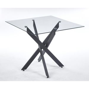 Modern 9\" <b>Square</b> <b>Dining</b> <b>Table</b> with Tempered <b>Glass</b> Top and Cross Metal Leg Black for Kitchen or Living Room Space Saving - Product Image 5