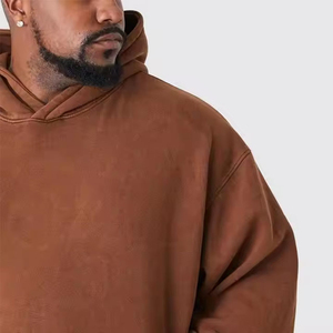 Sweat à capuche léger unisexe en polaire, couleur unie, effet délavé, avec logo frontal, pour l'hiver, vente en gros OEM - Product Image 6