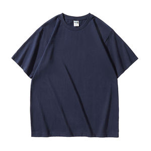 เสื้อยืดคอกลมแขนสั้นทรงโอเวอร์ไซส์สีพื้นผ้าฝ้ายเจอร์ซีย์สำหรับผู้ชาย สไตล์ลำลอง ความยาวปกติ - Product Image 2