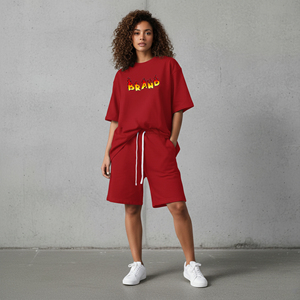 Ensemble 2 pièces pour femme, grande taille, épaules tombantes, 100% coton, couleur unie, streetwear hip hop, respirant, de haute qualité - Product Image 3