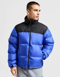 Blouson matelassé coupe-vent bleu pour homme avec blocs de couleur, fermeture éclair, col montant, en polyester épais, idéal pour l'hiver - Product Image 4