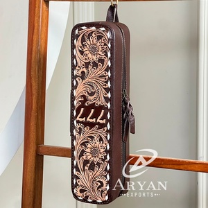 Étuis de luxe pour fer à friser en cuir véritable, faits à la main et sculptés à la main, résistants à la chaleur, portables, pour lisseur et coiffure - Product Image 1