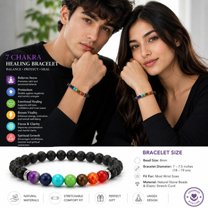 Wholesale Natural Lava Stone Beaded <b>Bracelet</b> 7 Chakra Elastic Armlet Volcanic Rock Jewelry for Meditation Yoga - Product Image 3