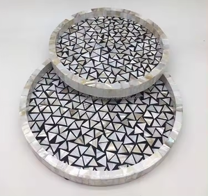 Plateau de service alimentaire SAMI HANDICRAFTS, nouveau style, incrustation florale en os et nacre, résine, taille et couleur personnalisables, pour la maison et les restaurants - Product Image 3