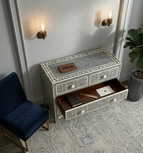 Commode à 6 tiroirs en bois sculpté à la main, style moderne, noir et blanc, fabrication indienne - Product Image 4
