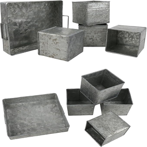 Set of 4 Shabby Chic <b>Small</b> Vintage <b>Vase</b> Farmhouse Flower Planter, Rustic Galvanized Metal Pots with Metal Tray Planter - Product Image 3
