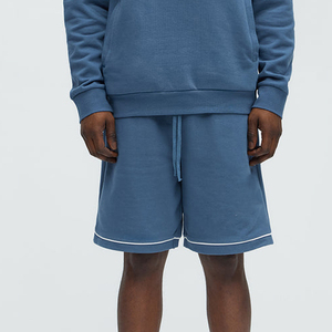Shorts Bermuda en coton bleu pour homme, taille mi-haute, décontractés, couleur unie, tissu tricoté respirant - Product Image 1