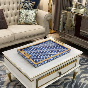 Modern Design Bone Inlay Resin and MDF Serving Tray Handmade with Metal Handles for Tea Snacks Home Decor - Product Image 1