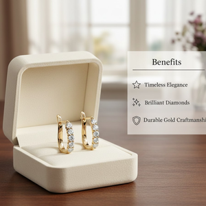 Boucles d'oreilles créoles en diamants véritables en or jaune 14 carats |   Créoles classiques à taille ronde serties de pierres pour femme, bijoux raffinés, cadeau d'anniversaire - Product Image 2