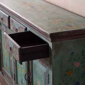 HAND PAINTED VINTAGE SOLID WOODEN <b>SIDEBOARD</b> CABINATE EUROPEAN BOHO STYLE ECO-FRIENDLY DURABLE MULTIFUNCTION MANGALAM ART EXPORT - Product Image 3