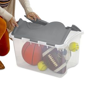 Contenitore di Plastica Trasparente da 48 Quarti con Coperchio Ribaltabile Grigio, Scatola di Stoccaggio con Coperchio a Cerniera - Product Image 2