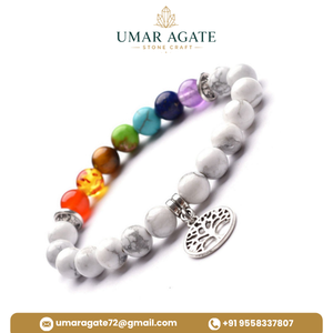 Bracelet classique unisexe en pierre naturelle agate 7 chakras, breloque en pierre précieuse ton antique, bijou Feng Shui, cadeau - Product Image 5