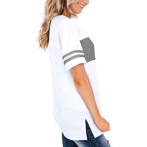OEM Custom <b>White</b> Gray Color Block <b>Short</b> <b>Sleeve</b> T-<b>Shirt</b> O-Neck Loose Fit Casual Knitted Breathable Spring Summer Style - Product Image 5