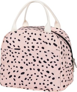 Sac à déjeuner compact noir pour filles et femmes, sac fourre-tout isotherme réutilisable en toile à pois pour le travail et l'école - Product Image 3