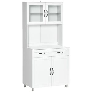 Moderno Armadio Dispensa Bianco per Cucina con Ante in Vetro Incorniciato, Ripiani e Cassetti, Struttura in Compensato - Product Image 1