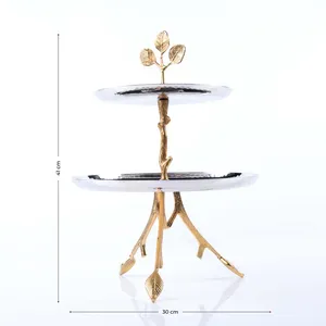 Support à gâteau à deux niveaux en acier inoxydable finition dorée, multi-étages, hauteur 41 cm, largeur 30 cm, plateau à gâteau réutilisable - Product Image 1