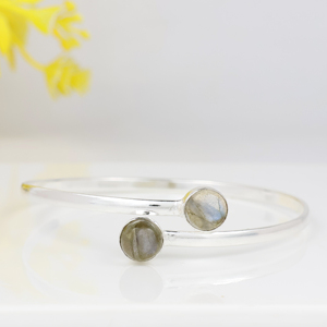 Wholesale Handmade 925 Sterling Silver Plated Natural Rose Quartz Gemstone Two <b>Stone</b> Teardrop Bypass Bangle <b>Bracelet</b> Elegant - Product Image 4