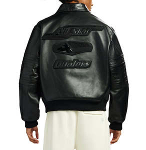 Avirex Custom Men's Premium Black Genuine Leather Bomber <b>Jacket</b> Luxury Streetwear Varsity <b>Jacket</b> OEM ODM Wholesale Manufacturer - Product Image 4